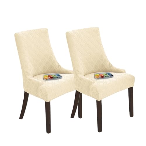 Xiyocadt 2er Set Hussen für Stühle, Wasserdichtes Stretch Stuhlhussen, Universal Stuhlbezug, Abnehmbare Stuhlüberzug für Esszimmer Küche Bankett Hochzeit (Beige) von Xiyocadt