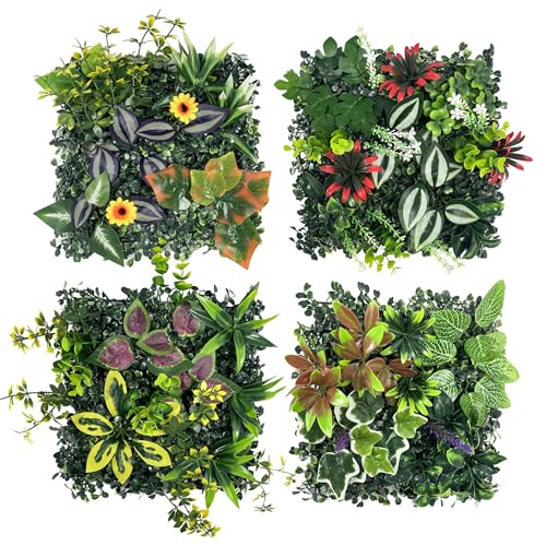 Xiyocadt 4 Stück Künstliche Pflanzenwand, 25 x 25 cm Kunstpflanzen Wand, UV Geschützt Künstliche Pflanzen Deko für Indoor & Outdoor (Hybrid 01) von Xiyocadt