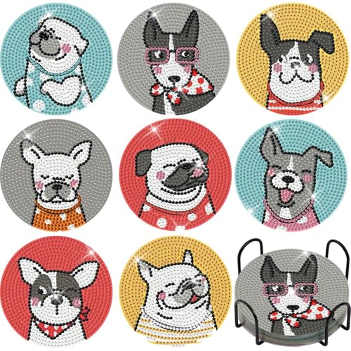 Xiyocadt 8 Stück Diamond Painting Untersetzer mit Halter, Diamond Painting Geeignet, DIY Niedliche Hund Diamant Kunst Untersetzer, Welpen Untersetzer rutschfest für Erwachsene, Kinder (8pcs,16gou) von Xiyocadt
