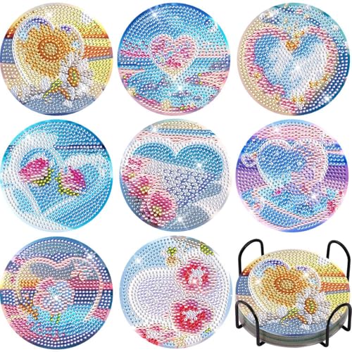 Xiyocadt 8 Stück Diamond Painting Untersetzer mit Halter, Diamond Painting Geeignet, DIY Niedliche Hund Diamant Kunst Untersetzer, Welpen Untersetzer rutschfest für Erwachsene, Kinder (8pcs,2aixin) von Xiyocadt