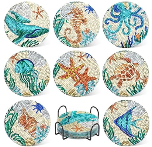 Xiyocadt 8 Stück Diamond Painting Untersetzer mit Halter, Diamond Painting Geeignet, DIY Niedliche Hund Diamant Kunst Untersetzer, Welpen Untersetzer rutschfest für Erwachsene, Kinder (8pcs,8haidi) von Xiyocadt