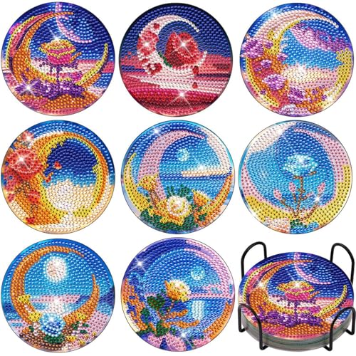 Xiyocadt 8 Stück Diamond Painting Untersetzer mit Halter, Diamond Painting Geeignet, DIY Niedliche Hund Diamant Kunst Untersetzer, Welpen Untersetzer rutschfest für Erwachsene, Kinder (8pcs,3jinghua) von Xiyocadt