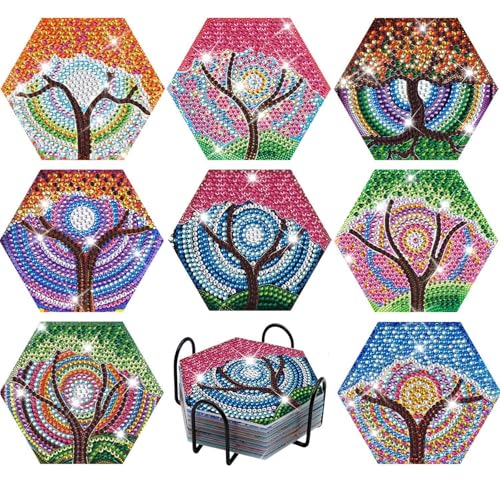 Xiyocadt 8 Stück Diamond Painting Untersetzer mit Halter, Diamond Painting Geeignet, DIY Niedliche Hund Diamant Kunst Untersetzer, Welpen Untersetzer rutschfest für Erwachsene, Kinder (8pcs,10caishu) von Xiyocadt
