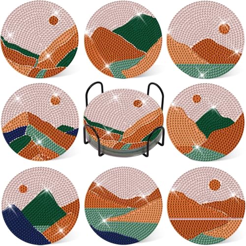 Xiyocadt 8 Stück Diamond Painting Untersetzer mit Halter, Diamond Painting Geeignet, DIY Niedliche Hund Diamant Kunst Untersetzer, Welpen Untersetzer rutschfest für Erwachsene, Kinder (8pcs,7gaoshan) von Xiyocadt