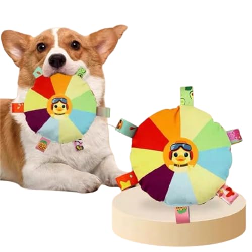 Xiyocadt Dog Flying Disc Toy Soft Rainbow Plush Flying Saucer Pet Toss Toy with Bell Interactive Fetch Training Toy for Small Medium Large Dogs, Durable Outdoor Puppy Chew Toy for Playtime (16CM,A) von Xiyocadt