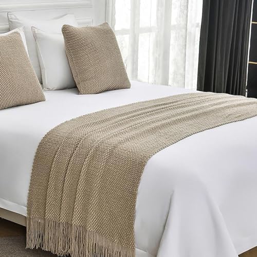 Xiyocadt Einfarbiger Bettschal mit Tassel, Strickbettläufer für King Size-Bett, Boho gewebte Bettschale Keine verblassende weiche Bettdecke für Schlafzimmer Home Hotel (A7,60x230cm/23.6 * 90.6in) von Xiyocadt
