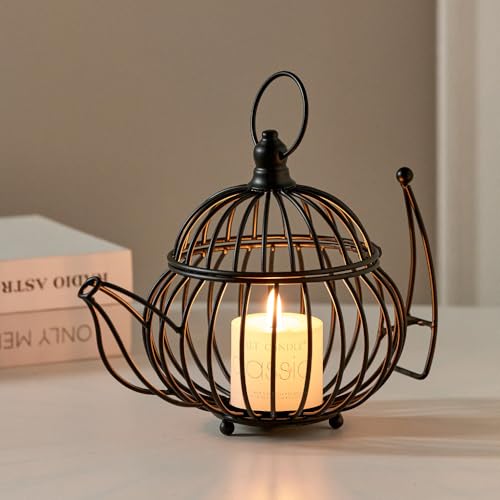 Xiyocadt Geometrisch Teelicht Kerzenhalter Eisen Teelichthalter Stumpenkerze Teelichter Kerzen Deko für Wohnzimmer Tischdeko Geburtstag Vintage Haus Esstisch Modern Dekoration (schwarz) von Xiyocadt