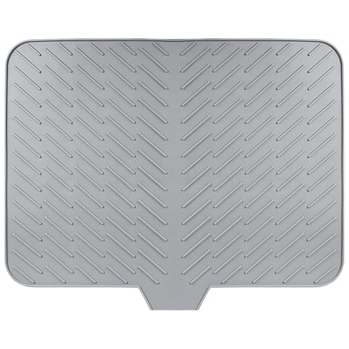 Xiyocadt Geschirr Abtropfmatte, 58x43 cm Silikon Abtropfunterlage, mit Effektiver Wasserumleitung und Rutschfestem Design, Abtropfmatte Spüle für Küchenspüle (Grau) von Xiyocadt