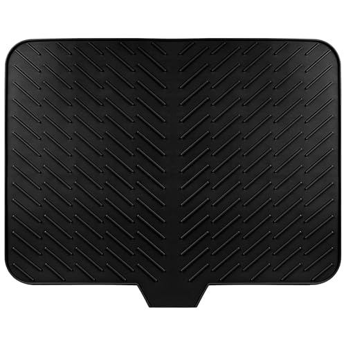 Xiyocadt Geschirr Abtropfmatte, 58x43 cm Silikon Abtropfunterlage, mit Effektiver Wasserumleitung und Rutschfestem Design, Abtropfmatte Spüle für Küchenspüle (Schwarz) von Xiyocadt