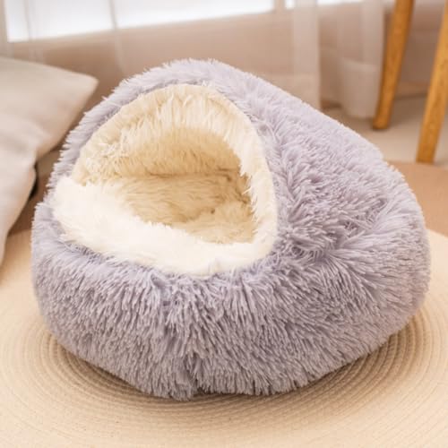 Xiyocadt Halbgeschlossener Hundebett,Flauschiges Hundehütte,Warmes kuscheliges Weiches Plüsch Winterbett,rutschfeste Unterseite, für Kleine, Mittelgroße Katzen, Hundede (40cmx40cm,grau) von Xiyocadt