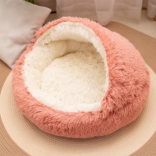 Xiyocadt Halbgeschlossener Hundebett,Flauschiges Hundehütte,Warmes kuscheliges Weiches Plüsch Winterbett,rutschfeste Unterseite, für Kleine, Mittelgroße Katzen, Hundede (60cmx60cm,rosa) von Xiyocadt