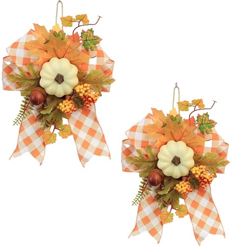 Xiyocadt Herbstkranz Haustür, 30 cm Herbstdeko Türkranz mit Kürbisen, Beeren und Ahornblatt für Zuhause, Wand, Fenster (2 Stück) von Xiyocadt