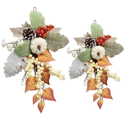 Xiyocadt Herbstkranz Haustür, 40 cm Herbstdeko Türkranz mit Kürbisen, Beeren und Tannenzapfen für Zuhause, Wand, Fenster (2 Stück) von Xiyocadt