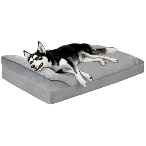 Xiyocadt Hundebett Orthopädisch Hundesofa Für Große Hunde Bezug Abnehmbar Waschbar, rutschfeste Unterseite, Hundecouch Mit Einer Erhöhte Ränder (grau,L) von Xiyocadt