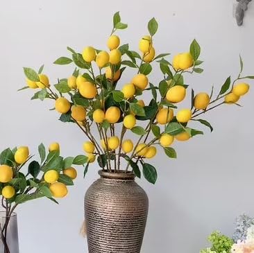 Xiyocadt Künstliche Zitronenzweig, 6/7 Köpfe Gelbe Künstliche Zitronen Deko Stiele mit Magnolienblüten und Weidenblättern, Pflanzen Zitronenbaum Künstlich für Tischdekoration (Gelb,7 Köpfe) von Xiyocadt