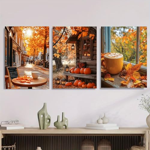 Xiyocadt Rahmenlos Leinwand Poster, Moderne Kürbis Bilder, Ahornblatt Kaffee Wandbilder Herbst Deko, Wandkunst Wanddeko für Wohnzimmer Bauernhaus Schlafzimmer Flur (13x18cm) von Xiyocadt