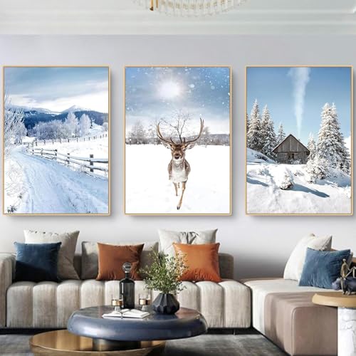 Xiyocadt Rahmenlos Wandbilder Winter Landschaft, Natur Schnee Leinwand Wandkunst, Moderne Bild Poster Wanddeko, Kunstdruck Deko Illustration für Schlafzimmer Wohnzimmer Flur (60x80cm) von Xiyocadt