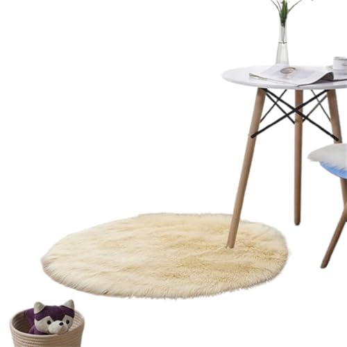Xiyocadt Runder Kunstfell Teppich,Faux Lammfell Schaffell Teppich, Super Flauschiger und Weicher, Teppiche Rund für Schlafzimmer, Wohnzimmer, Lounge,Schlafzimmer Deko Wohnzimmer Waschbar (55CM,N) von Xiyocadt
