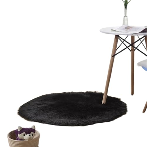 Xiyocadt Runder Kunstfell Teppich,Faux Lammfell Schaffell Teppich, Super Flauschiger und Weicher, Teppiche Rund für Schlafzimmer, Wohnzimmer, Lounge,Schlafzimmer Deko Wohnzimmer Waschbar (C,55CM) von Xiyocadt