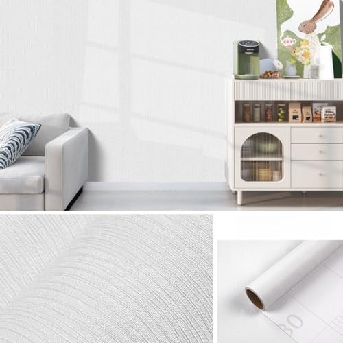 Xiyocadt Selbstklebend Tapete,Leinen Textur Selbstklebende Tapete,Wasserfeste Mustertapete,für Schlafzimmer Wohnzimmer Kabinett Wandverkleidung Zum Aufkleben (60x300cm,Weiß 2) von Xiyocadt