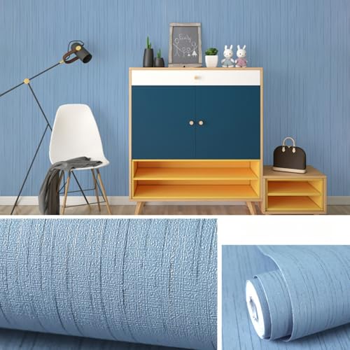 Xiyocadt Selbstklebend Tapete,Leinen Textur Selbstklebende Tapete,Wasserfeste Mustertapete,für Schlafzimmer Wohnzimmer Kabinett Wandverkleidung Zum Aufkleben (60x500cm,Blau) von Xiyocadt
