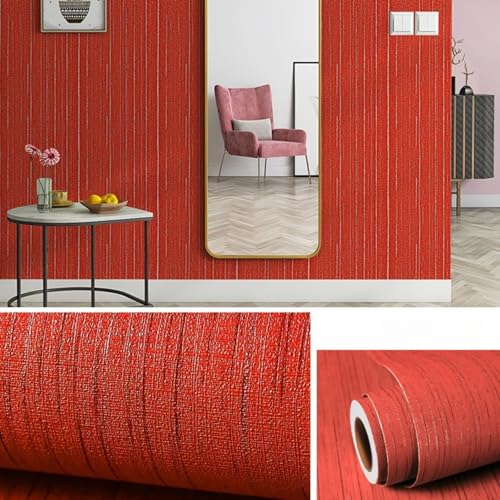 Xiyocadt Selbstklebend Tapete,Leinen Textur Selbstklebende Tapete,Wasserfeste Mustertapete,für Schlafzimmer Wohnzimmer Kabinett Wandverkleidung Zum Aufkleben (60x500cm,Rot) von Xiyocadt