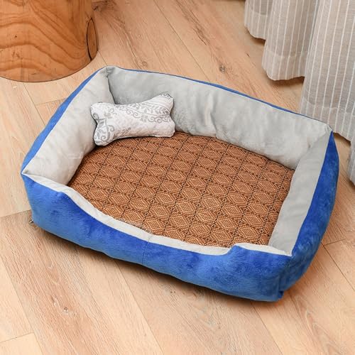 Xiyocadt Selbstkühlend Hundedecke Kühlend, Kühlmatte Hunde Katzen, Herausnehmbar Kühlmatte Bett, Kurzer Plüsch Hundebett Katzenbett für Alle Jahreszeiten (Blau,M(70x50 cm, 12.5 kg oder weniger)) von Xiyocadt