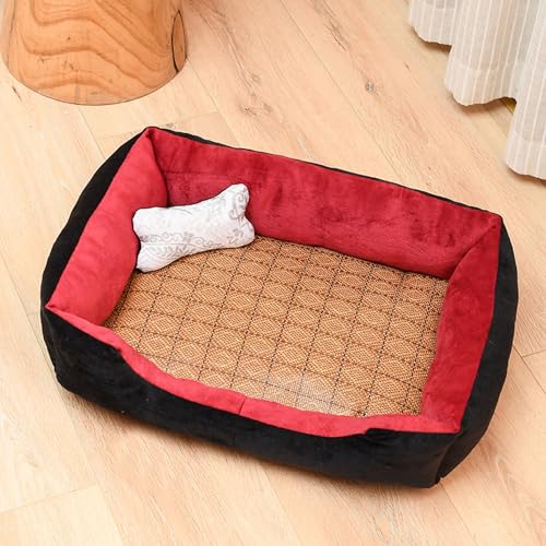 Xiyocadt Selbstkühlend Hundedecke Kühlend, Kühlmatte Hunde Katzen, Herausnehmbar Kühlmatte Bett, Kurzer Plüsch Hundebett Katzenbett für Alle Jahreszeiten (Rot,M(70x50 cm, 12.5 kg oder weniger)) von Xiyocadt
