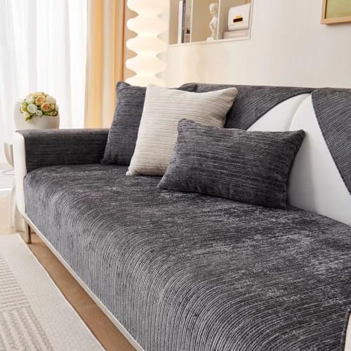 Xiyocadt Solid gestreifte texturierte Chenille Sofa Abdeckungen,einfache gestreifte Chenille Anti Kratzer Couch Abdeckung (35"x28"/90X70cm,Dark Gray) von Xiyocadt