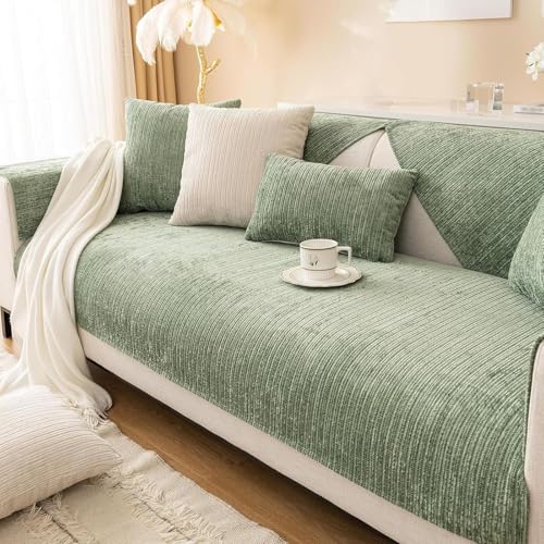 Xiyocadt Solid gestreifte texturierte Chenille Sofa Abdeckungen,einfache gestreifte Chenille Anti Kratzer Couch Abdeckung (35"x28"/90X70cm,Green) von Xiyocadt