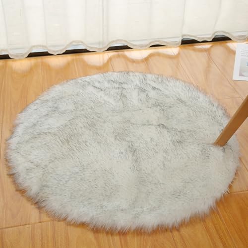 Xiyocadt Super Flauschiger und Weicher Kleiner Teppich, Rund Schlafzimmer Flauschig Waschbar Teppich, Longhair Fell Optik Nachahmung Wolle Bettvorleger Sofa Matte (baidiheijian,90cm) von Xiyocadt