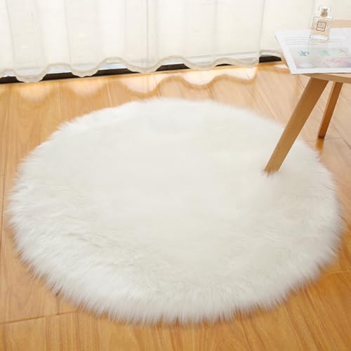 Xiyocadt Super Flauschiger und Weicher Kleiner Teppich, Rund Schlafzimmer Flauschig Waschbar Teppich, Longhair Fell Optik Nachahmung Wolle Bettvorleger Sofa Matte (baise,70cm) von Xiyocadt