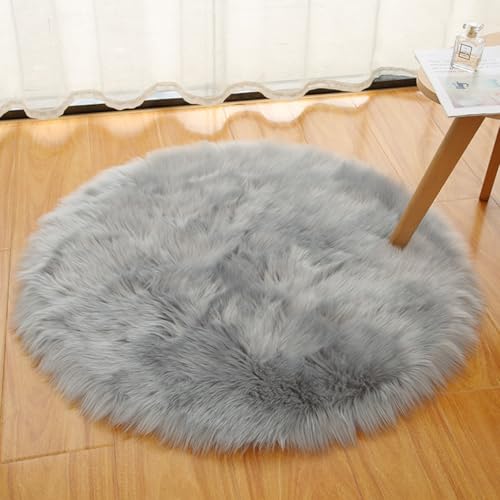 Xiyocadt Super Flauschiger und Weicher Kleiner Teppich, Rund Schlafzimmer Flauschig Waschbar Teppich, Longhair Fell Optik Nachahmung Wolle Bettvorleger Sofa Matte (huise,140cm) von Xiyocadt