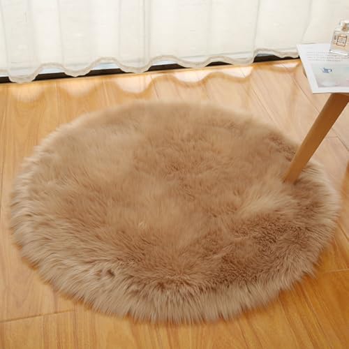 Xiyocadt Super Flauschiger und Weicher Kleiner Teppich, Rund Schlafzimmer Flauschig Waschbar Teppich, Longhair Fell Optik Nachahmung Wolle Bettvorleger Sofa Matte (kaqi,120cm) von Xiyocadt