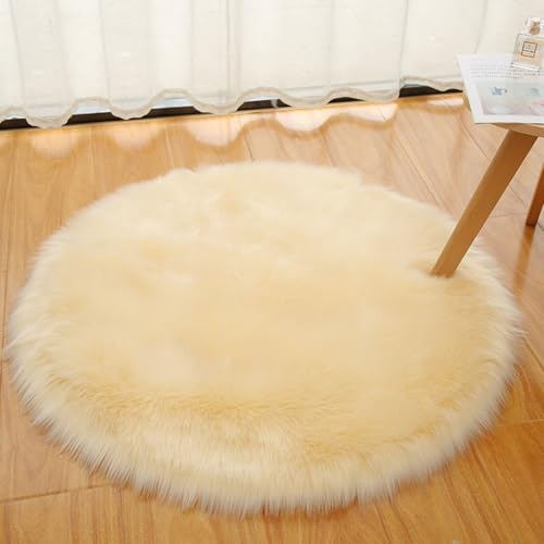 Xiyocadt Super Flauschiger und Weicher Kleiner Teppich, Rund Schlafzimmer Flauschig Waschbar Teppich, Longhair Fell Optik Nachahmung Wolle Bettvorleger Sofa Matte (mihuang,90cm) von Xiyocadt