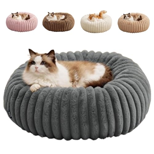 Xiyocadt Waschbare Kuschelige Runde Katzen Lounge, Hund Donut Bett, Plüsch Haustier Kissin rutschfeste Möbel für Wohnung Reise Ecke Zuhause Schlafzimmer Büro Innenbereich Boden Balkon (Grau,40cm) von Xiyocadt