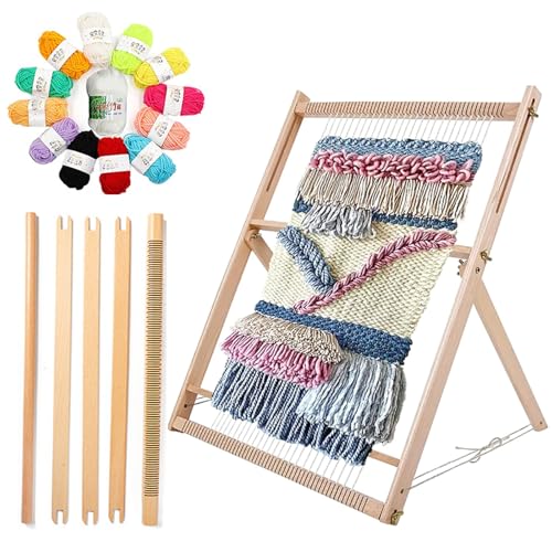 Xiyocadt Webrahmen für Erwachsene Kinder,DIY Holz Webstuhl mit Ständer,Weben Set inkl.Strickrahmen mit Zubehör,12 Farben der Garn zum Stricken for Wandteppiche und Anfänger Xiyocadt Webrahmen für Erwachsene Kinder,DIY Holz Webstuhl mit Ständer,Weben Set inkl.Strickrahmen mit Zubehör,12 Farben der Garn zum Stricken for Wandteppiche und Anfänger von Xiyocadt