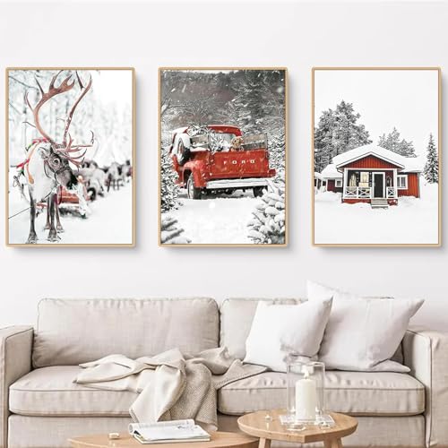 Xiyocadt Weihnachten Ohne Rahmen Wandbilder, Winter Leinwand Wandkunst, Rentier Bild Poster Wanddeko, Kunstdruck Deko Illustration für Schlafzimmer Wohnzimmer Flur (60x80cm) von Xiyocadt