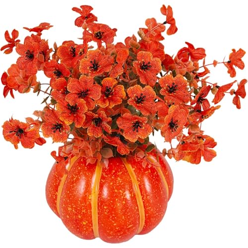 Xiyocadt künstlicher Kürbi Blumentopf Bonsai Kunstblume Kunstpflanze Deko Herbstdeko Herbstblumen Gesteck Tischdeko Erntedankfest Halloween dekorierter Kürbis Blumen Mittelstück (A) von Xiyocadt