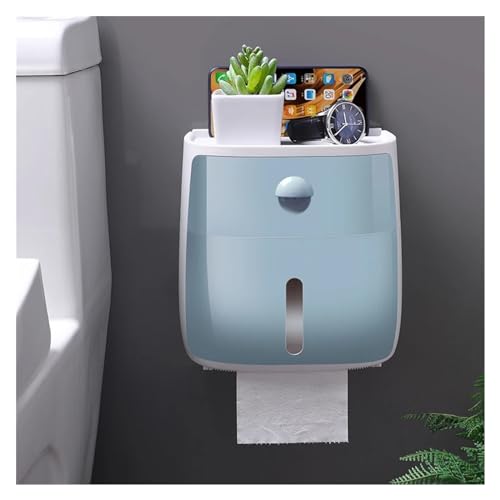 Badezimmer-Taschentuchhalter, Wandmontage, Toilettenpapierbox, Rollenpapier-Aufbewahrungsregal, Doppellagiges Organizer-Regal mit Schublade Serviettenhalter(Blue) von Xj2qFb5