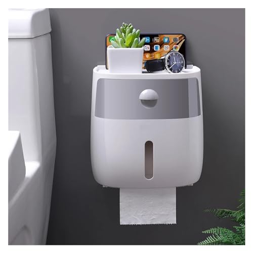 Badezimmer-Taschentuchhalter, Wandmontage, Toilettenpapierbox, Rollenpapier-Aufbewahrungsregal, Doppellagiges Organizer-Regal mit Schublade Serviettenhalter(Grijs) von Xj2qFb5