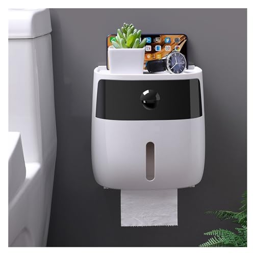 Badezimmer-Taschentuchhalter, Wandmontage, Toilettenpapierbox, Rollenpapier-Aufbewahrungsregal, Doppellagiges Organizer-Regal mit Schublade Serviettenhalter(Schwarz) von Xj2qFb5