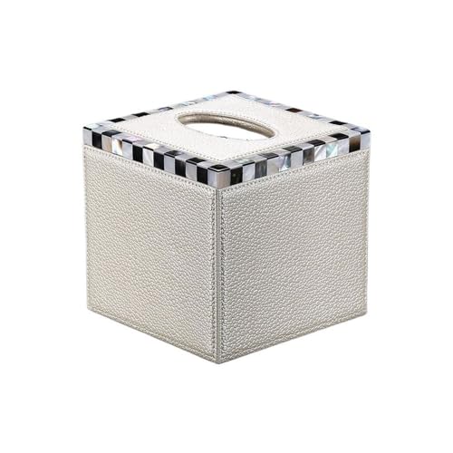 Europäische Luxus-Taschentuchbox, Schubladenbox, kreative beigefarbene Schale, Leder, quadratische Rollenpapier-Schubladenbox Serviettenhalter von Xj2qFb5