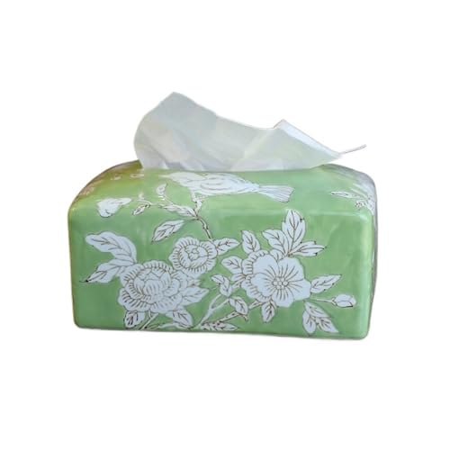 Taschentuchbox-Halter im chinesischen Stil, Keramik Spender for Kosmetiktücher, Servietten, Trocknerblätter Serviettenhalter(Green) von Xj2qFb5