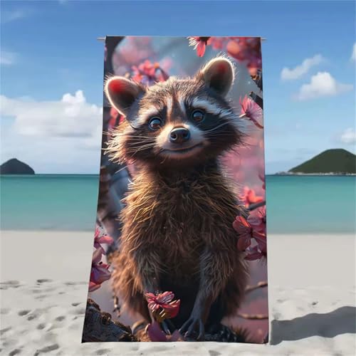 Mikrofaser Handtuch Braun Strandtuch Waschbär Strandtuch XXL 80x160cm Saunahandtuch, Saugfähig und Schnell Trocknende Strandmatte für Reise Urlaub Schwimmen Camping, mit Aufbewahrungstasche W2-498 von Xjaopfei