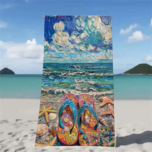 Mikrofaser Handtuch Bunt Strandtuch Seestern Strandtuch XXL 100x200cm Saunahandtuch, Saugfähig und Schnell Trocknende Strandmatte für Reise Urlaub Schwimmen Camping, mit Aufbewahrungstasche W2-526 von Xjaopfei