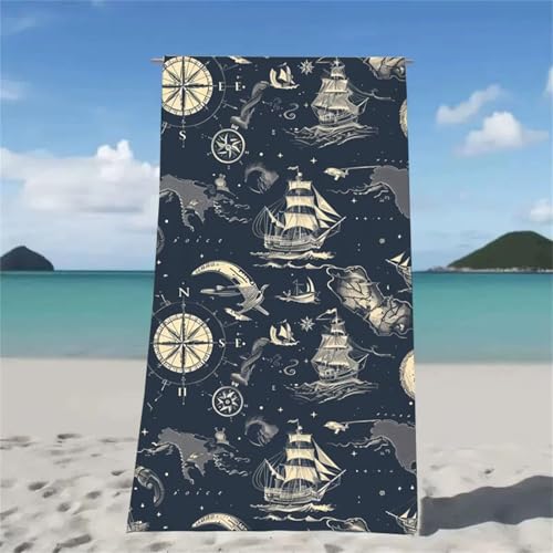 Strandtuch Blau Strandtuch XXL 60x120cm Strandhandtuch Mikrofaser Saugfahig und Schnel Trocknende Beach Towel Boot, Weiches & Leichtes Strandmatte fur Strand Reise Strandurlaub Must Haves W2-507 von Xjaopfei