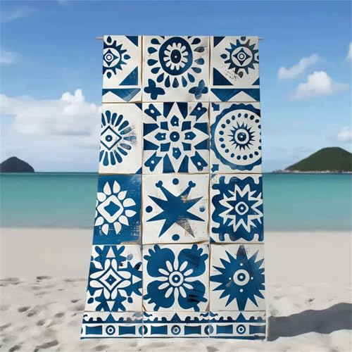 Strandtuch Blau Strandtuch XXL 70x140cm Strandhandtuch Mikrofaser Saugfahig und Schnel Trocknende Beach Towel Retro, Weiches & Leichtes Strandmatte fur Strand Reise Strandurlaub Must Haves W2-491 von Xjaopfei