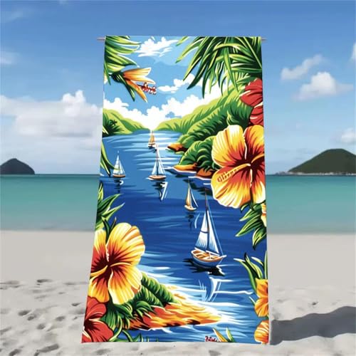 Strandtuch Blau Strandtuch XXL 70x140cm Strandhandtuch Mikrofaser Saugfahig und Schnel Trocknende Beach Towel See, Weiches Leichtes Strandmatte fur Strand Reise Strandurlaub Must Haves Geschenk W2-495 von Xjaopfei