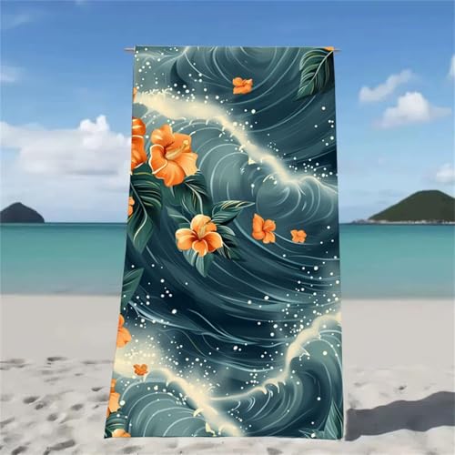 Strandtuch Blau Strandtuch XXL 90x200cm Strandhandtuch Mikrofaser Saugfahig und Schnel Trocknende Beach Towel Wellen, Weiches & Leichtes Strandmatte fur Strand Reise Strandurlaub Must Haves W2-517 von Xjaopfei